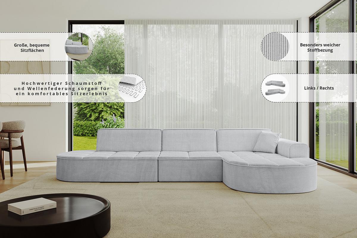ECKSOFA Ottomane Rechts TARO-L2 - 328x171x79,5 cm Apricot - Koralle, Holzwerkstoff/Textil (328/171cm) - ALTDECOR