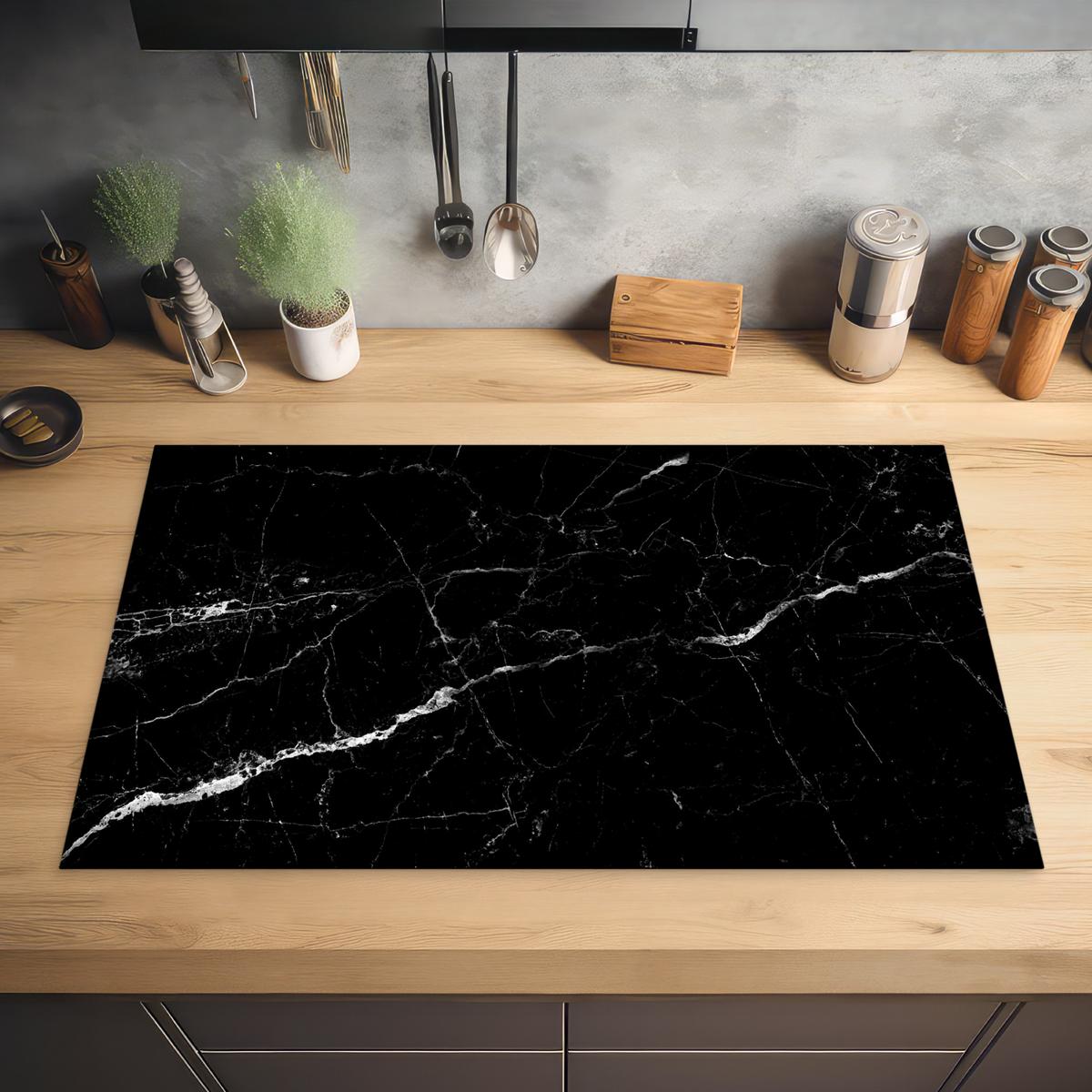 HERDABDECKPLATTE Marmoroptik - Schwarz - Luxus Ceranfeldabdeckung 85x52 cm - Grau, Kunststoff (85/52/0.2cm) - MuchoWow