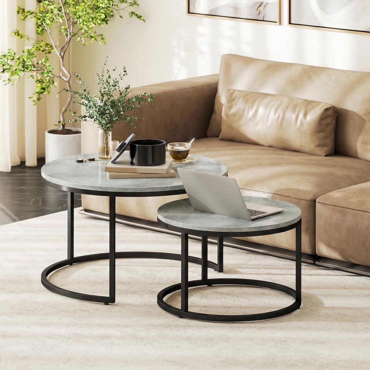 COUCHTISCH 2er Set Metall MDF Grau - Grau, Metall (78.5/78.5/46.5cm) - HOMCOM
