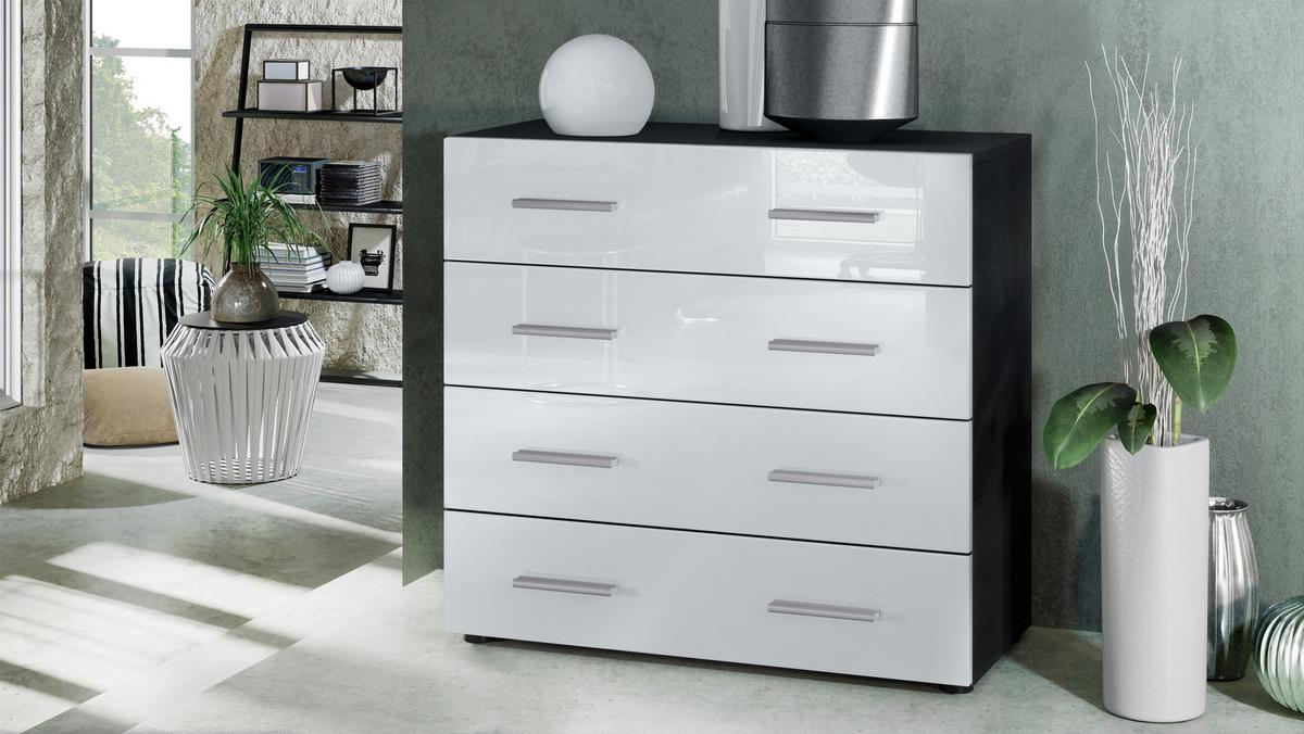 KOMMODE Pavos Weiß Hochglanz - Weiß Hochglanz, Holzwerkstoff (76/72/35cm) - Vladon