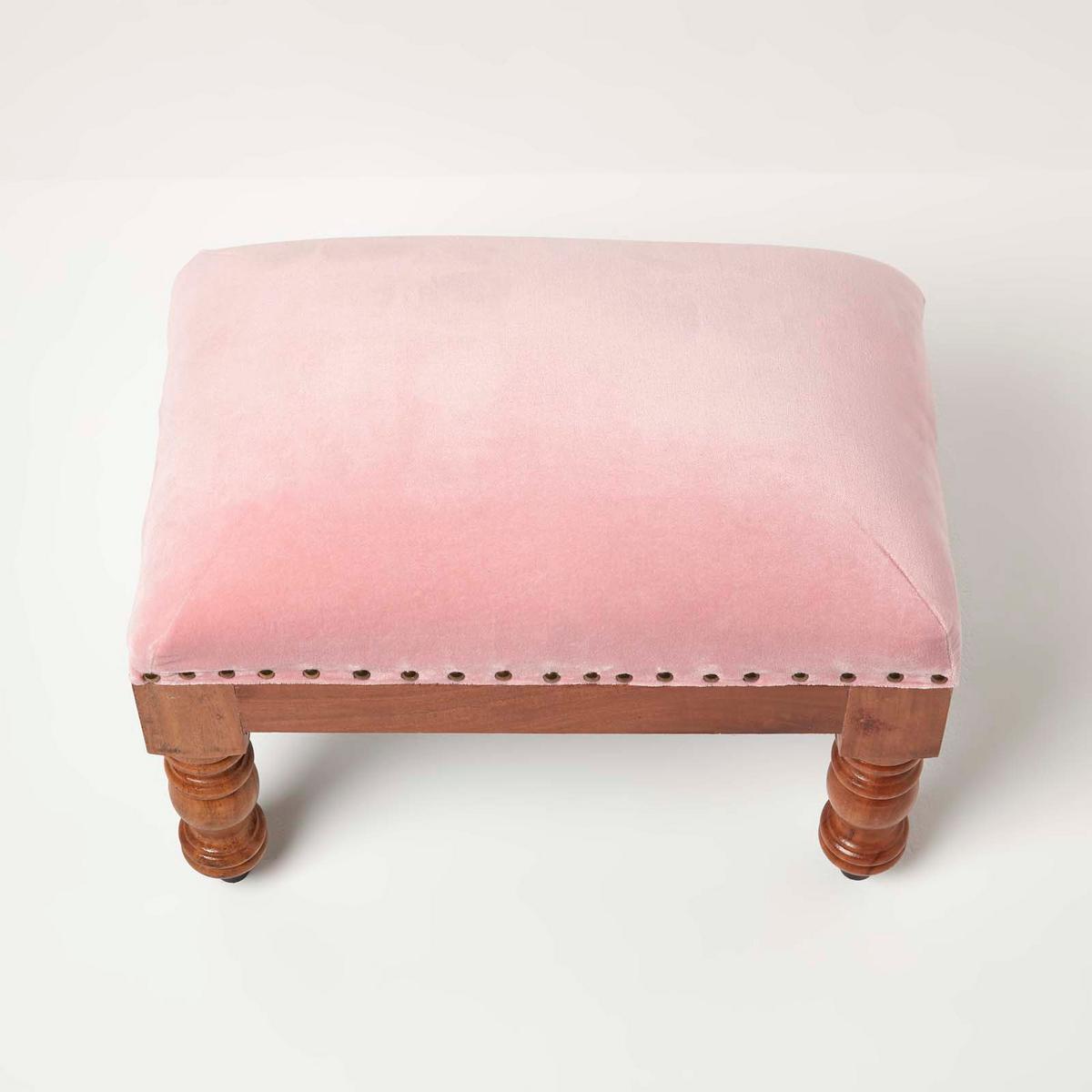 SAMT-HOCKER Mable, rosa mit Holzbeinen, 50/30/40 cm - Rosa, Textil (30/40/50cm) - Homescapes