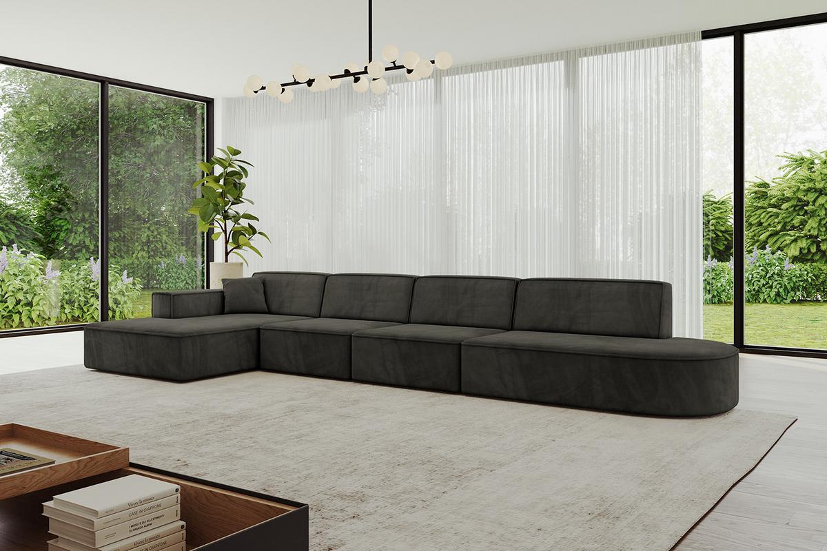 ECKSOFA Ottomane Links IREA-L3-v4 - 412x165x77 cm Schwarz - Schwarz, Holzwerkstoff/Textil (412/165cm) - ALTDECOR