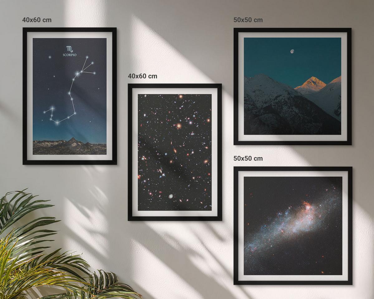 BILDER SET 4er Set - 50x50 cm & 40x60 cm Schwarzer Rahmen - Weltraumlandschaften von Galaxien - Schwarz, Kunststoff (50/50cm) - TULUP