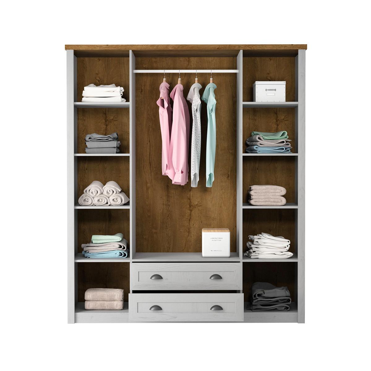 SCHRANK 4 Türen Léandre Weiß und Holz - Weiß, Holzwerkstoff (170.7/198.1/53.3cm) - Petits-meubles