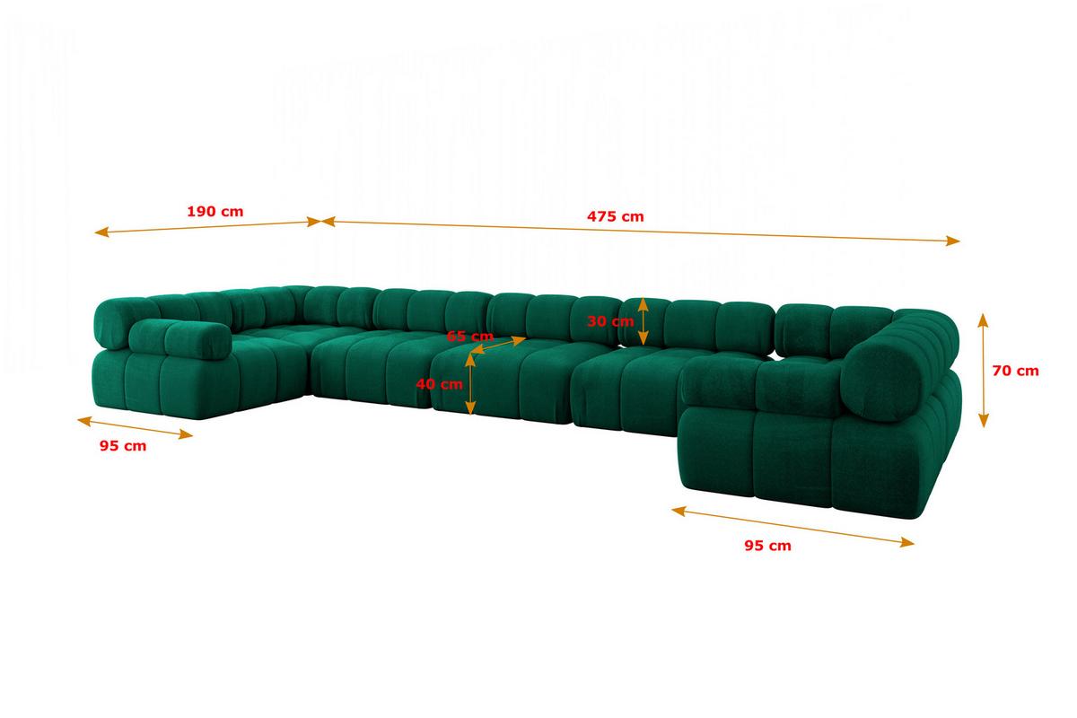 WOHNLANDSCHAFT modulares Sofa Birno-U3 - 475x190x70 cm Dunkelgrün Velours - Dunkelgrün, Holzwerkstoff/Textil (475/70/190cm) - ALTDECOR