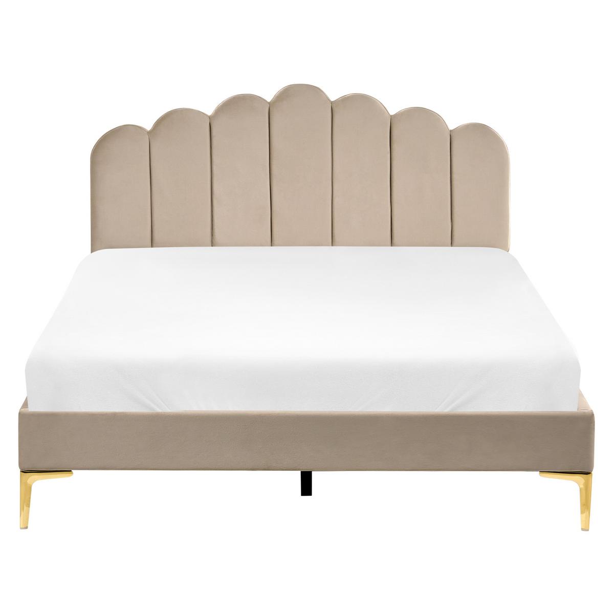 BETT mit Lattenrost 160/200 cm Samtstoff Taupe Sauvian - Taupe, Textil (160/200cm) - Beliani