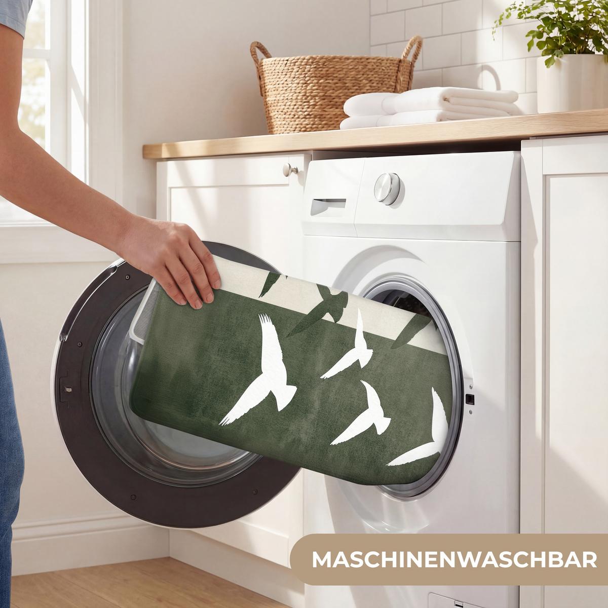 WC-VORLEGER Japandi - Vogel - Grün WC Teppich 40x60 cm - Olivgrün, Textil (40/1cm) - OnlyWow