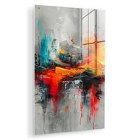 ACRYLGLASBILD Moderne Kunst - Orange - Grau - Abstrakt 80x120 cm - Hellgrau, Glas (80/120cm) - MuchoWow