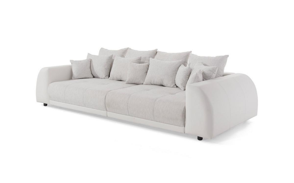 BIGSOFA Elementa Weiß und Creme Kunstleder/Strukturstoff - Creme/Schwarz, Holz/Kunststoff (310/86/135cm) - S-Style Möbel