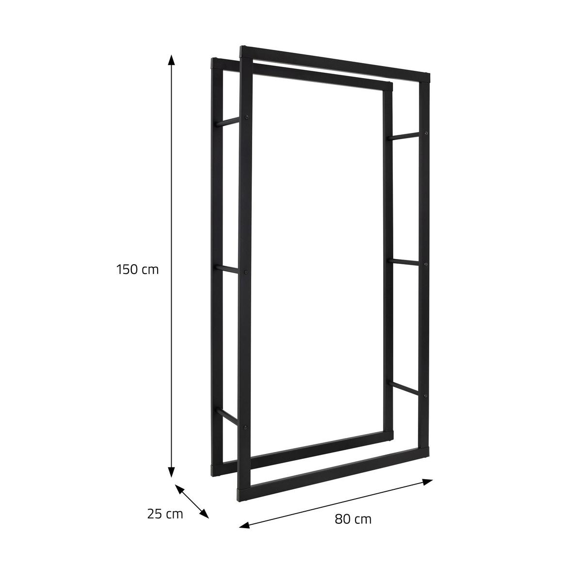KAMINHOLZREGAL 80x150x25 cm rechteckig Schwarz aus Metall Innen/Außen - Schwarz, Metall (25/150/80cm) - ML-DESIGN