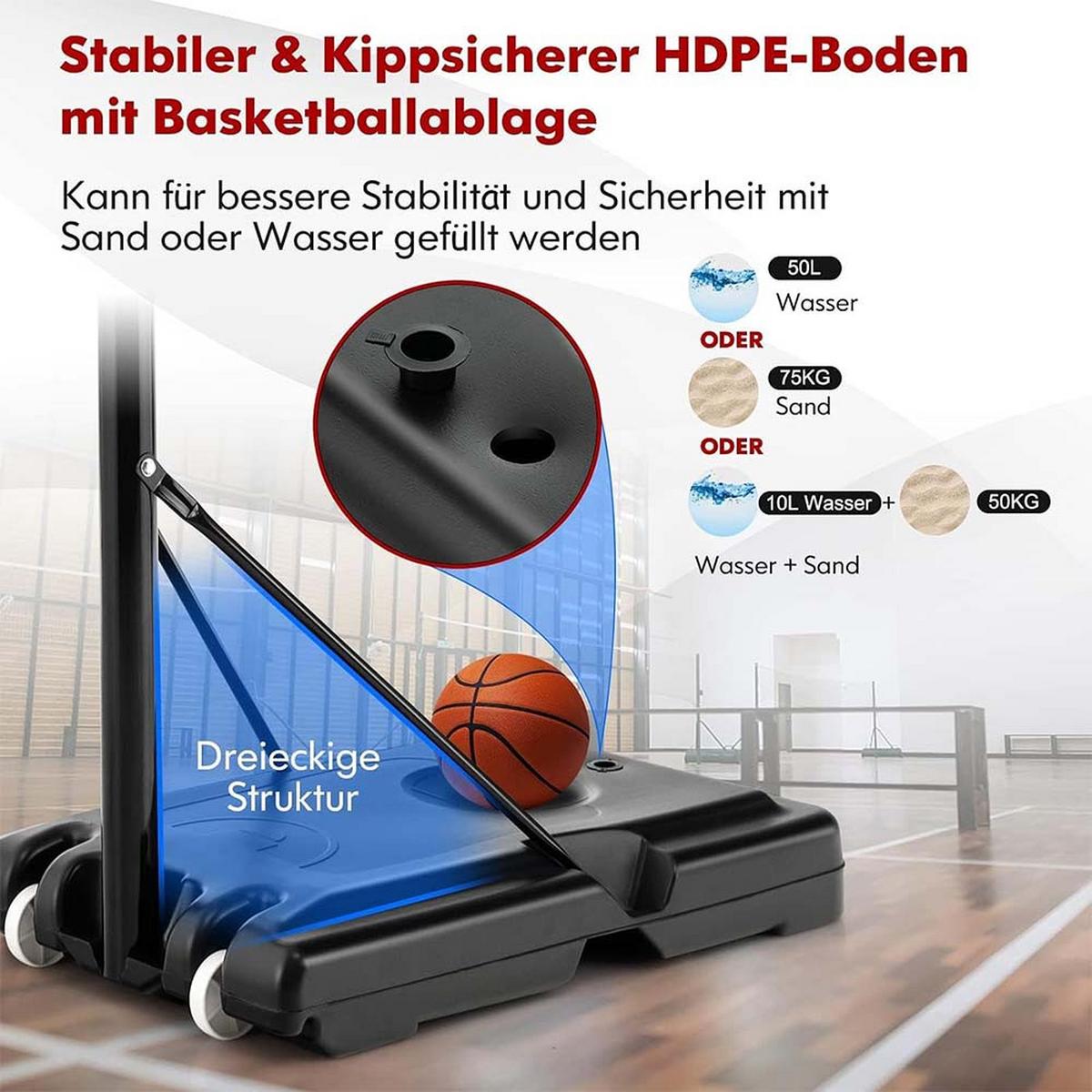 TRAGBARER BASKETBALLKORB Schwarz - Schwarz, Metall (88/58cm) - COSTWAY
