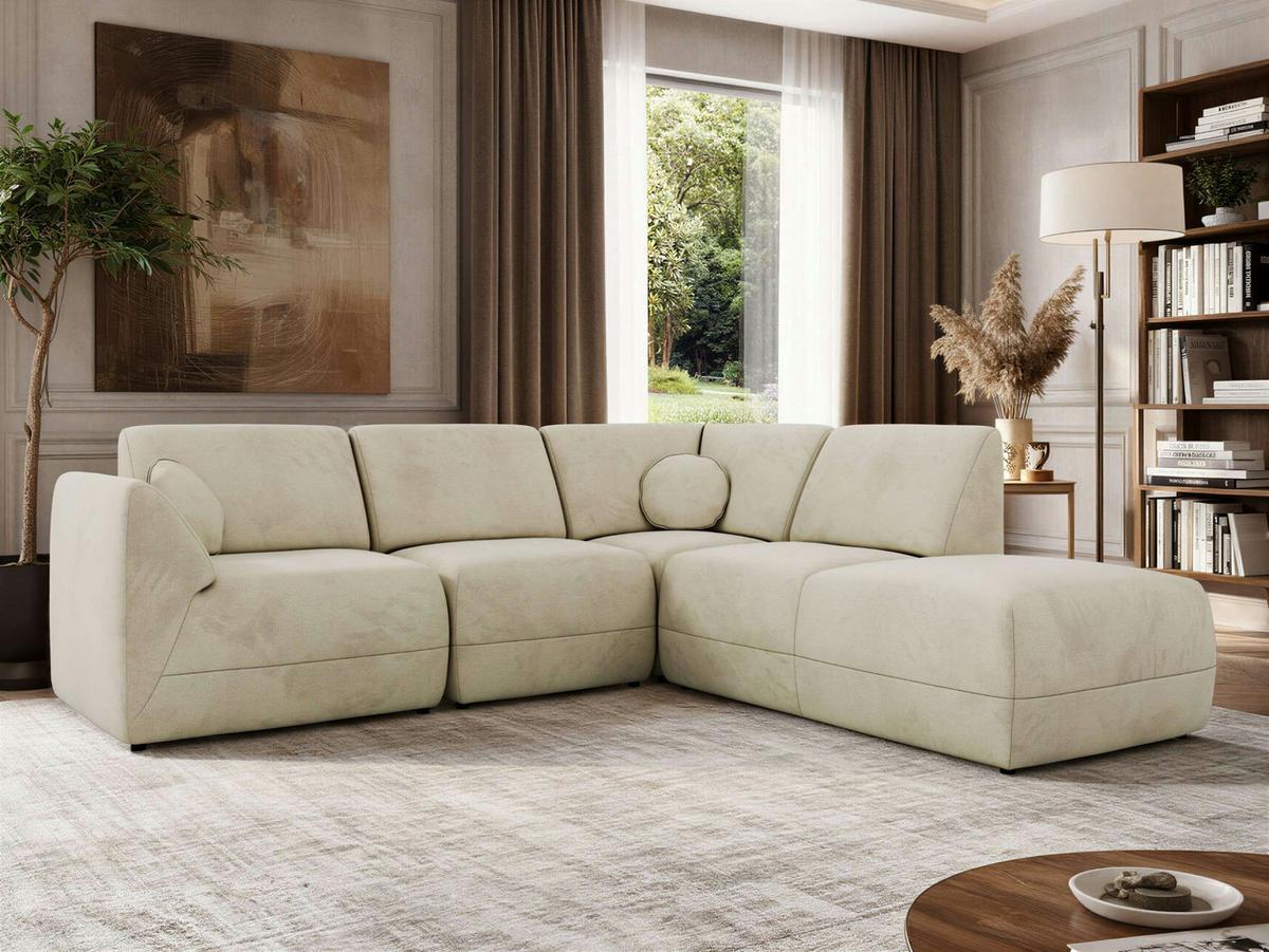 ECKSOFA NOARA 5M L Beige Velvet - Rechts - Beige/Schwarz, Kunststoff/Textil (267/244cm) - MKS