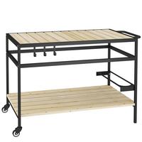 SERVIERWAGEN, Barbecue Trolley mit 2 Regalen, Haken für Garten, Balkon, Natur - Fichtefarben, Metall (65/80/107cm) - Outsunny