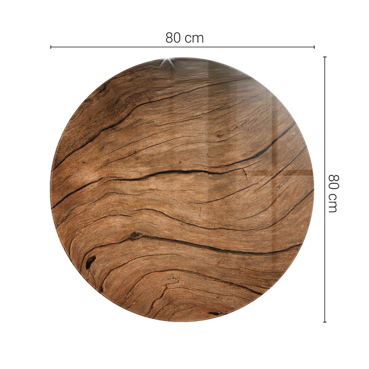 TISCHPLATTE fi80 cm Natürliche Holzmaserung - Braun, Glas (0.4/80/80cm) - TULUP