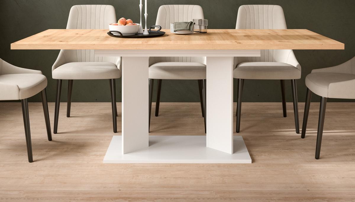 ESSTISCH Eiche Artisan, weiß 150 - 190 x 90 cm, Küchentisch ausziehbar - Eiche Artisan/Weiß, Holzwerkstoff (90/150/76cm) - Inn.Furn