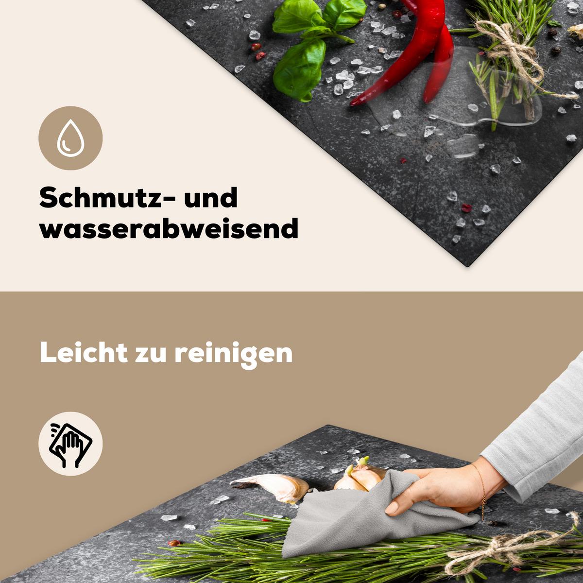 HERDABDECKPLATTE Pfeffer - Kräuter - Gewürze - Beton Induktionsmatte 78x78 cm - Rot, Kunststoff (78/78/0.2cm) - MuchoWow