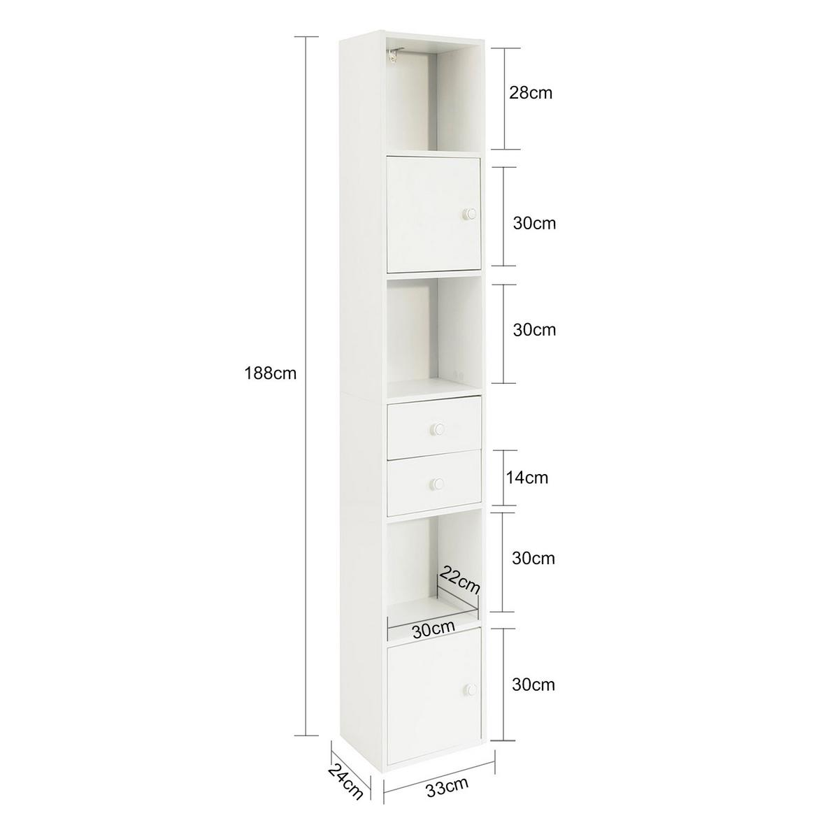 HOCHSCHRANK Weiß - Weiß, Holzwerkstoff (33/188/24cm) - SoBuy