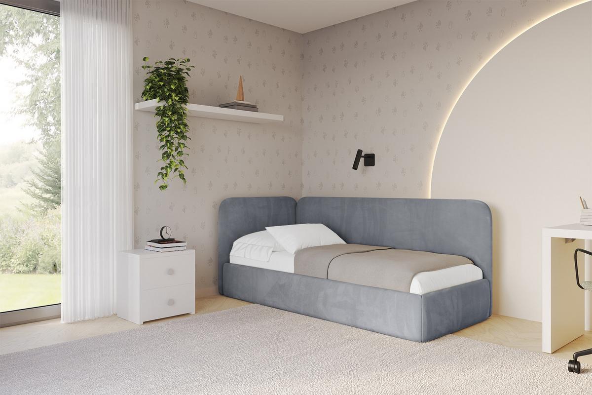 EINZELLBETT Jugendbett mit Bettkasten, Rechts - ELSY 80x200 Grau - Blaugrau, Holzwerkstoff/Textil (80/200cm) - ALTDECOR