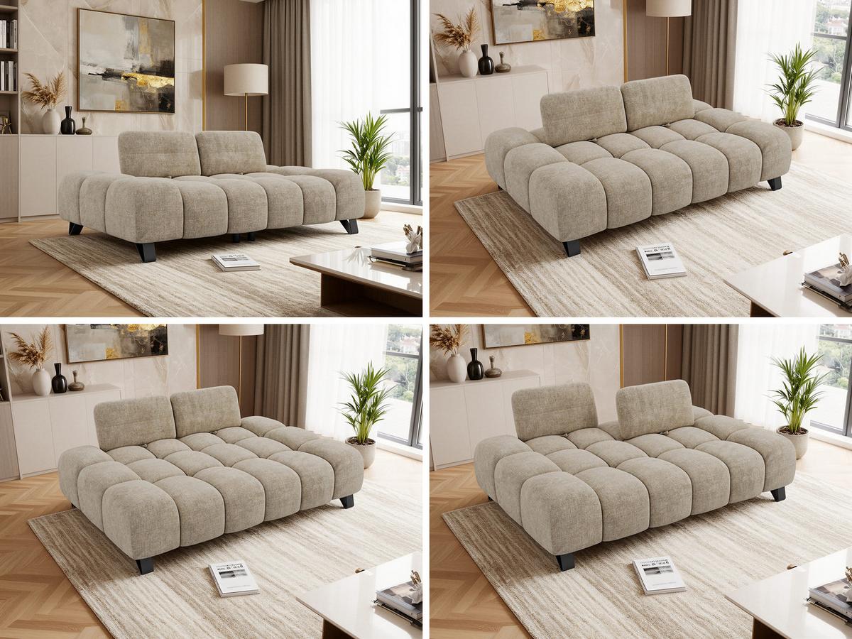 3-SITZER-SOFA NERANO - Beige Schenille - Beige/Schwarz, Textil/Metall (220/88/146cm) - MKS