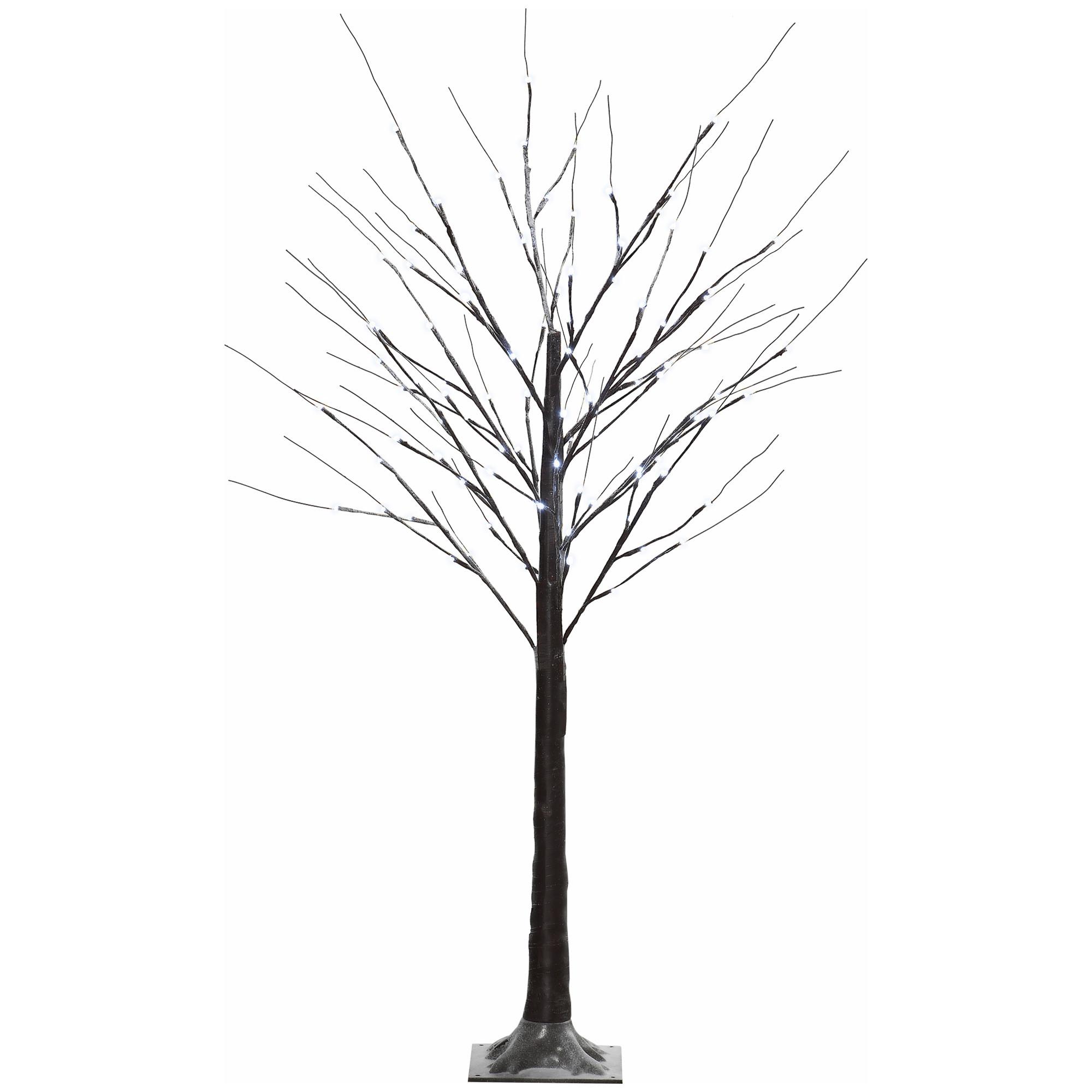 150 cm Kunstbaum, Birkenbaum mit 96 LED, Kunstschnee für Party, Braun - Braun, Kunststoff (22/150/22cm) - HOMCOM