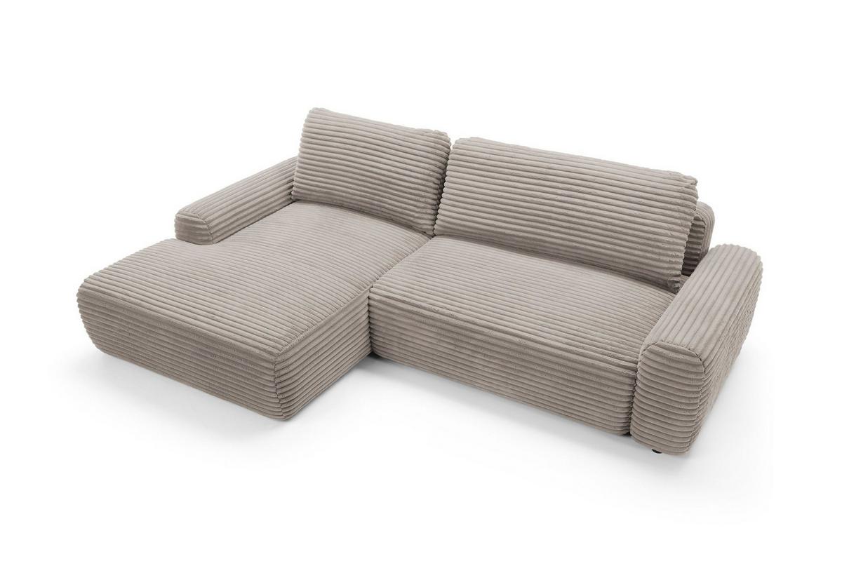 ECKSOFA OSSO Braun Velours-Stoff mit Schlaffunktion - Braun, Holz (264/162cm) - MASSENO