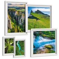 BILDER SET 5er Set - 50x50 cm & 20x30 cm & 40x60 cm Weißer Rahmen - Wasserfälle grüner Wald Wasser - Weiß, Kunststoff (40/60cm) - TULUP