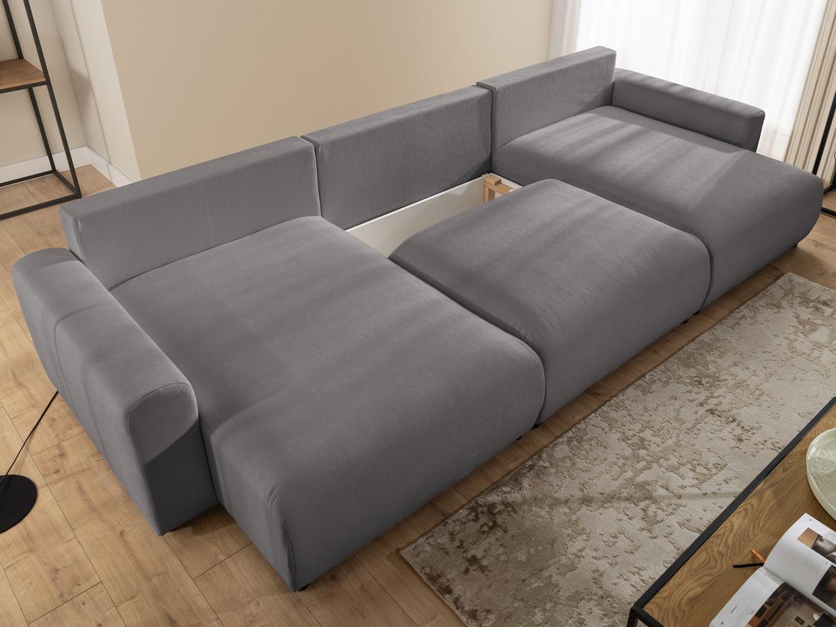 WOHNLANDSCHAFT Calma mit Schlaffunktion und Bettkasten im Bumpy-Design aus weichem Taupe Webstoff - Taupe/Schwarz, Holz/Textil (336/88/140cm) - S-Style