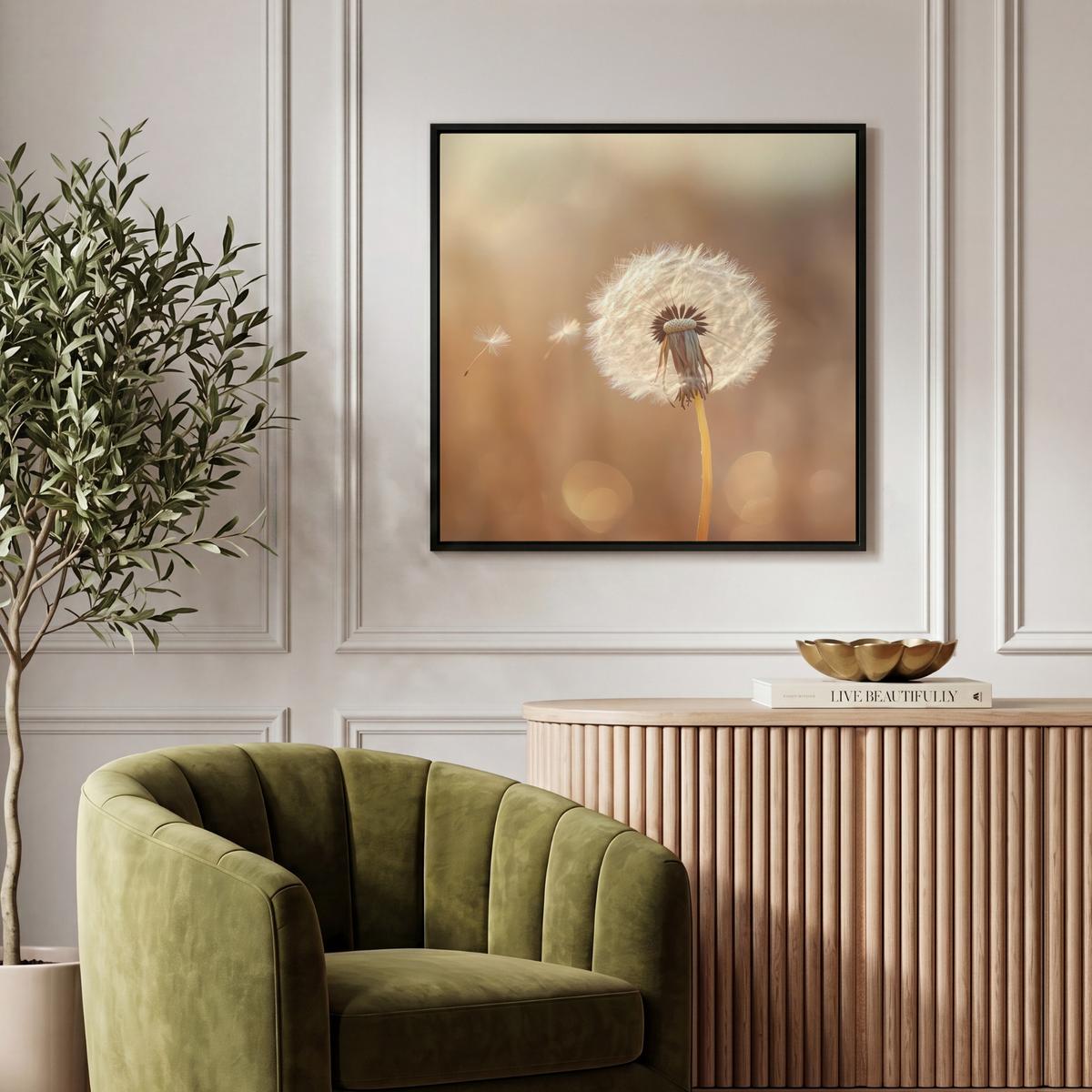 LEINWAND Bilder mit Rahmen - Löwenzahn - Beige - Natur - Blume - 50x50 - Hellbraun, Textil (50/50cm) - MuchoWow