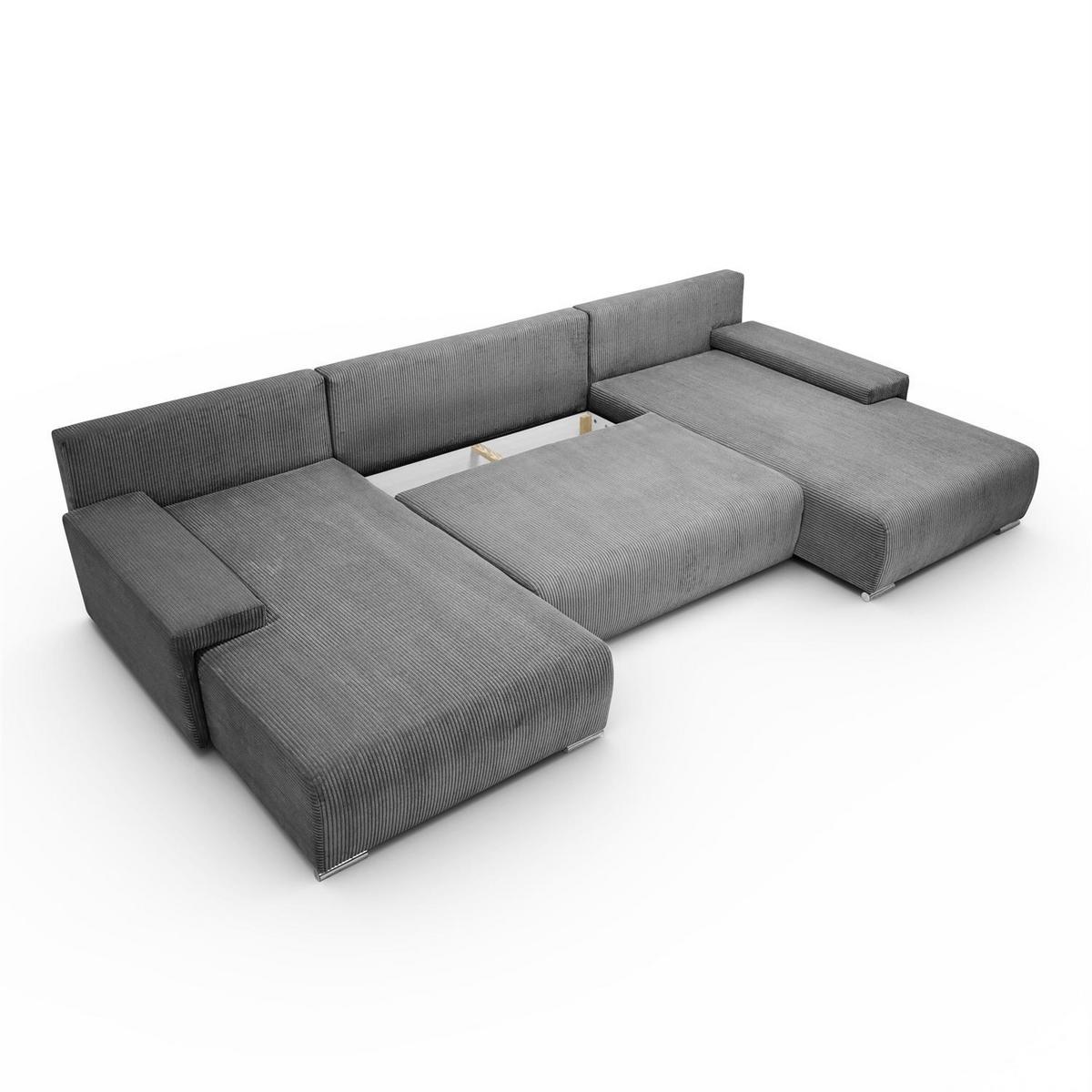 WOHNLANDSCHAFT LAVIO U mit Schlaffunktion und Bettkasten - Grau, Textil (348/93/188cm) - Lookway