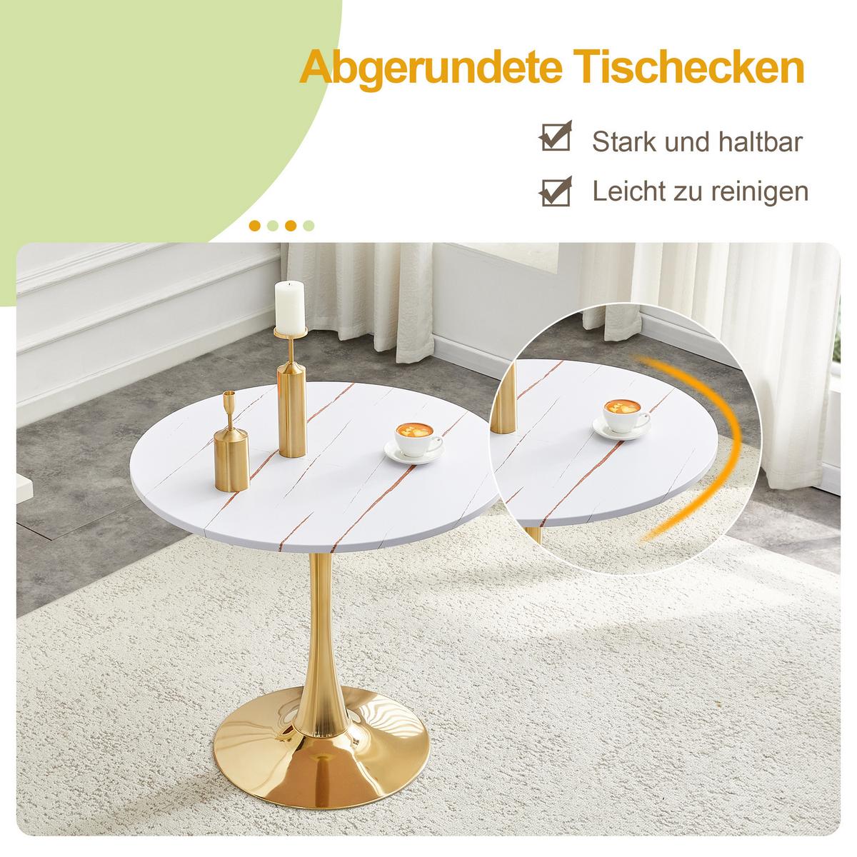 ESSTISCH Rund 80cm Tulpen-Design Weiß Moderner Beistelltisch Metallfuß - Weiß, Holzwerkstoff/Metall (80/80/76cm) - Urban Meuble