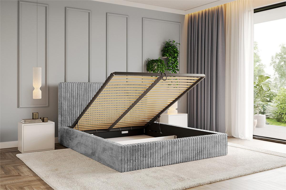 POLSTERBETT mit Bettkasten und Lattenrost, Bett mit Matratze H3/H4 - ALOVA-V1 120x200 Hellgrau - Hellgrau, Holzwerkstoff/Textil (120/200cm) - ALTDECOR