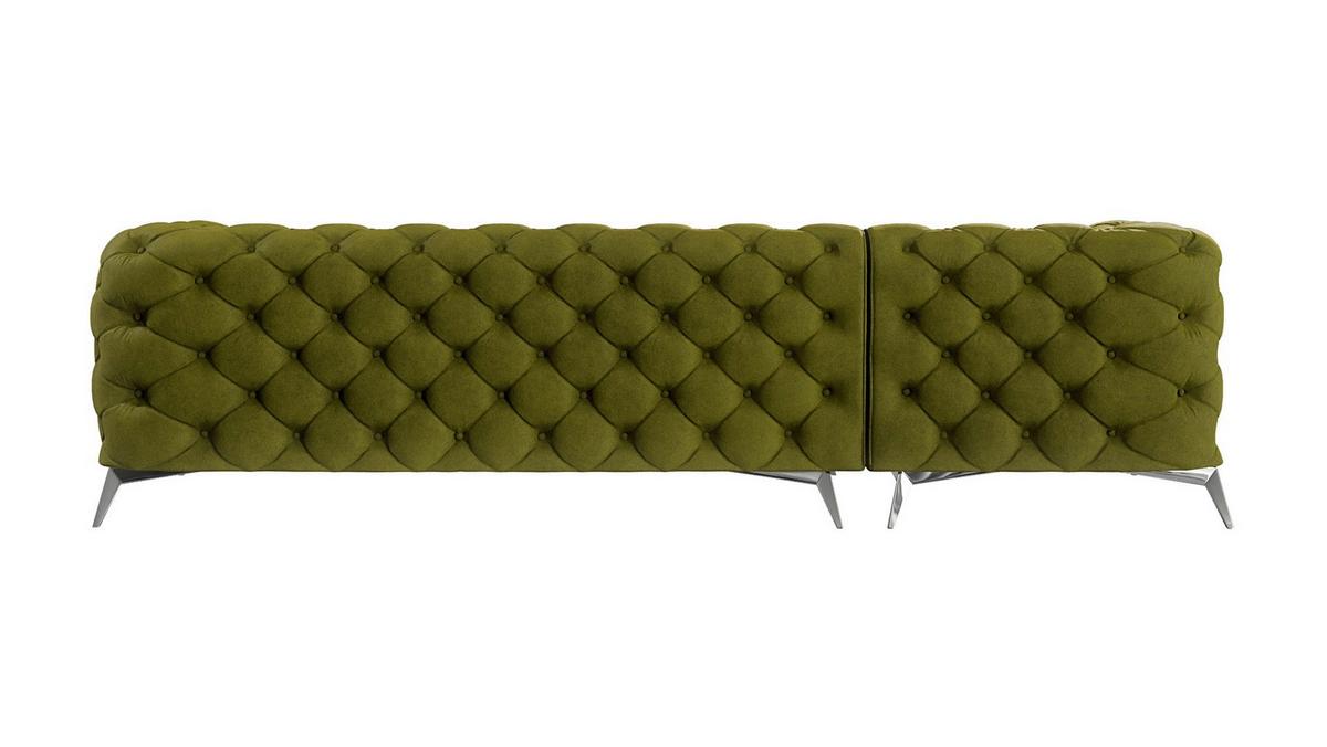 ECKSOFA Chesterfield Laura Olive Samt - Silberfarben/Olivgrün, Holz/Textil (305/200cm) - S-Style Möbel