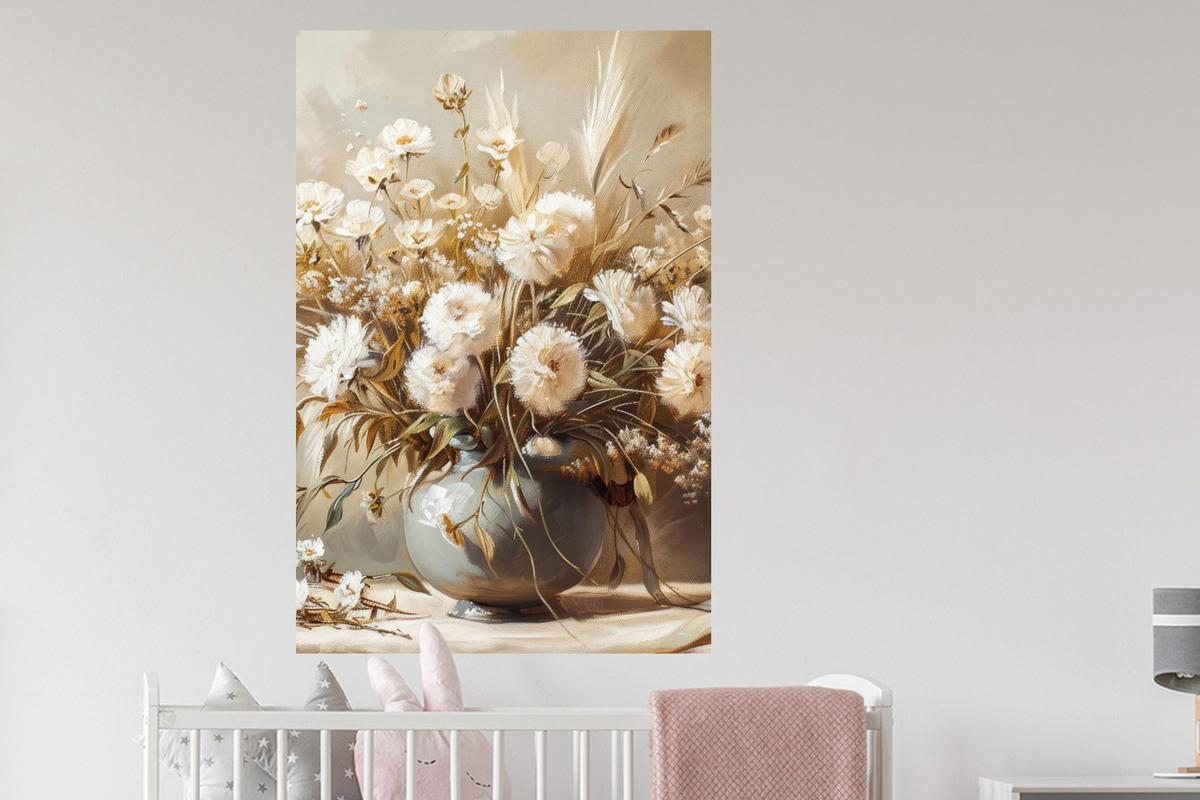 WANDTATTOO Blumen - Vase - Stilleben - Beige Wandaufkleber 80x120 cm - Creme, Kunststoff (80/120/0.1cm) - MuchoWow