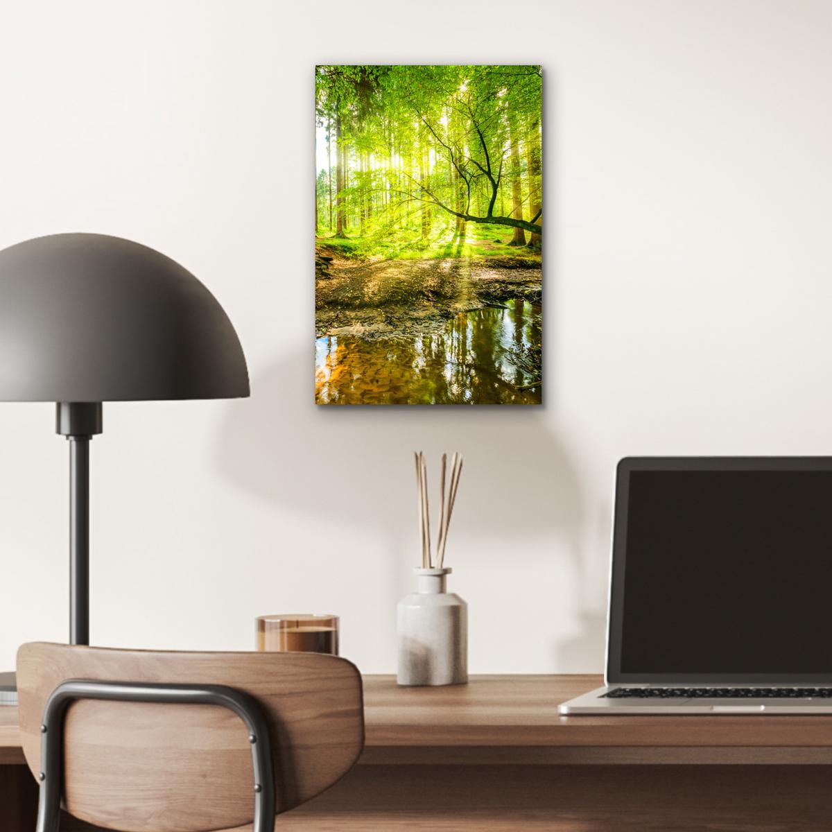 METALLBILD Wald - Landschaft - Wasser - Bäume - Sonne - Grün - Natur 20x30 cm - Grün, Metall (20/30cm) - MuchoWow