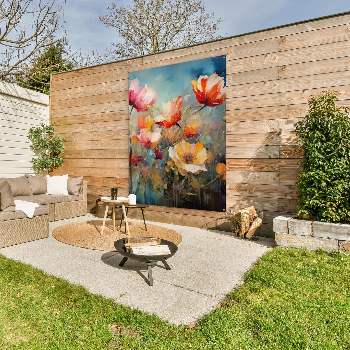 GARTENPOSTER Blumen - Aquarell - Kunst - Botanisch - Natur Gartendekoration 120x160 cm - Orange, Kunststoff (120/160/0.2cm) - OnlyWow