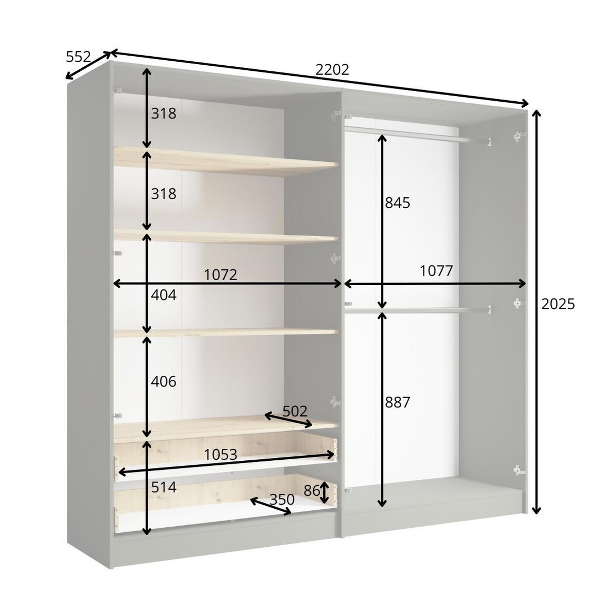 DREHTÜRENSCHRANK MERIDIAN 220,2/202,5/55,2cm 4-türig mit Spiegel Grau - Eichefarben/Grau, Holzwerkstoff (220.2/202.5/55.2cm) - MASSENO