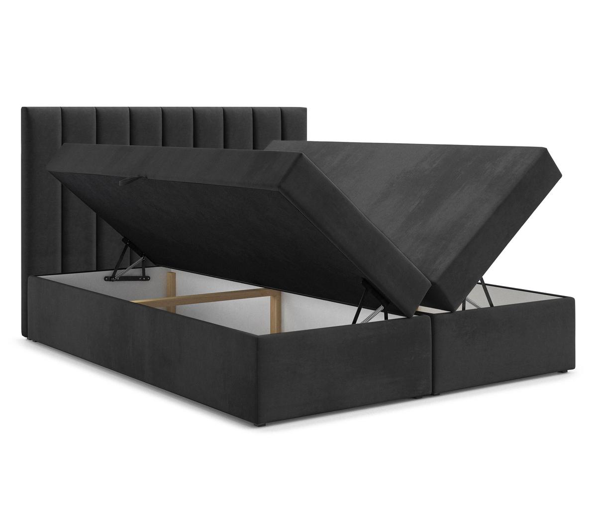 BOXBETT BURSA 160x200 cm mit Bettkasten und Matratze - Schwarz + TOPPER - Schwarz, Holz/Holzwerkstoff (160/200cm) - AX Living