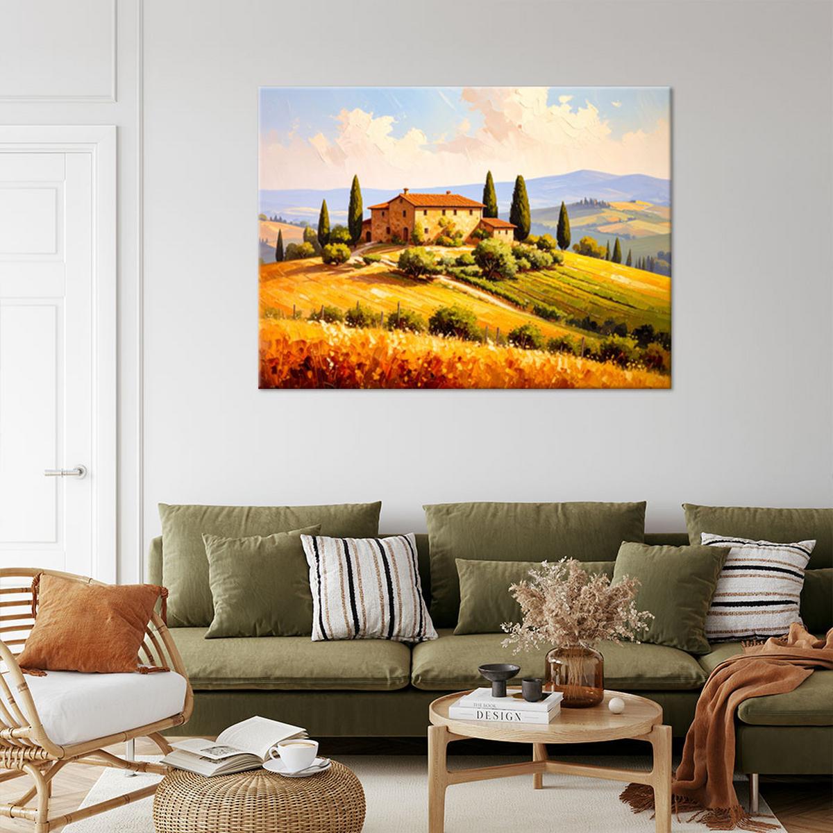 LEINWANDBILD Toskana Landschaft Ansicht 90x60cm - Beige, Textil (90/60cm) - Feeby