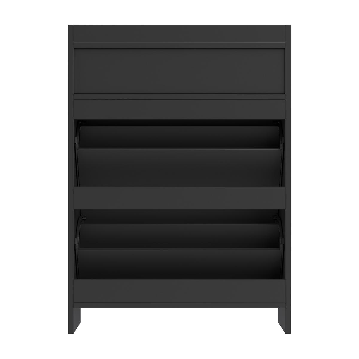 SCHUHSCHRANK Schmal mit 2 Klappfächern & Schubladen Modern - Schwarz, Holzwerkstoff (75/108.5/24cm) - Urban Meuble