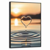 LEINWAND Bilder mit Rahmen - Herz - Wasser - Sonnenuntergang - Natur - Zen - 50x70 - Bernsteinfarben, Textil (50/70cm) - MuchoWow