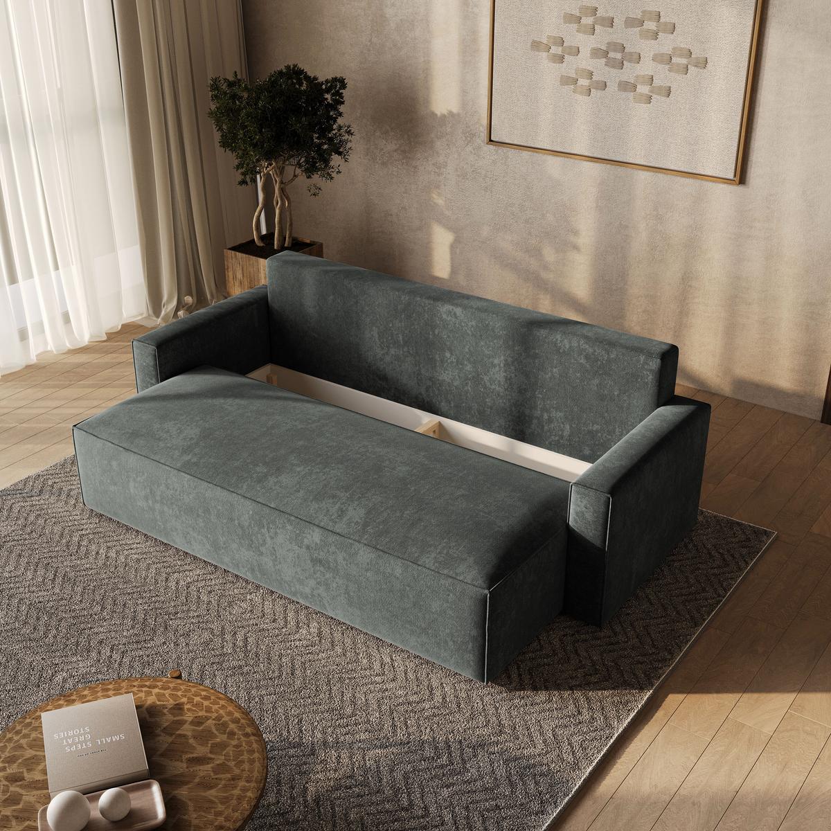 BETTSOFA MENI LM Grau Chenille-Stoff mit Schlaffunktion - Grau, Textil (232/85/87cm) - MASSENO