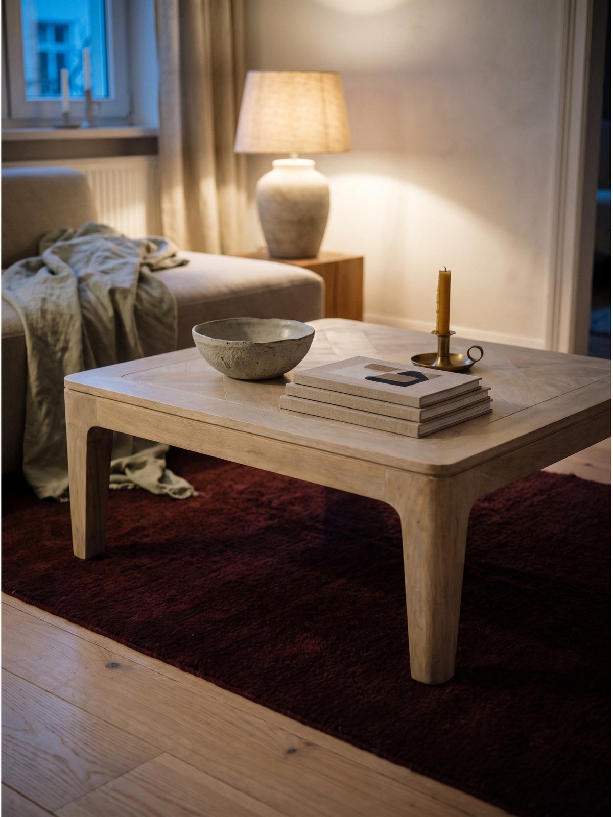 SOFATISCH LOIRE, Mango Massivholz, handgefertigt, Weiß-Mango, 60 x 60 x 32 cm - Beige/Weiß, Holz (60/60/32cm) - KADIMA DESIGN