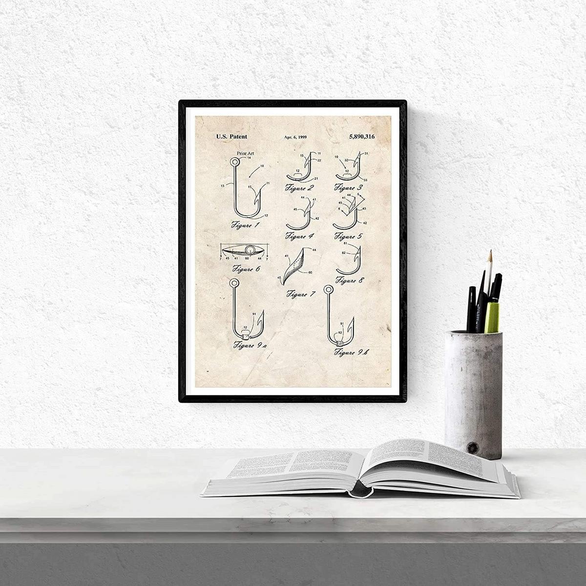 POSTER Set mit 4 Angelrute Patent A4 Rahmenlos - Klar, Papier (29.7/3cm) - Nacnic