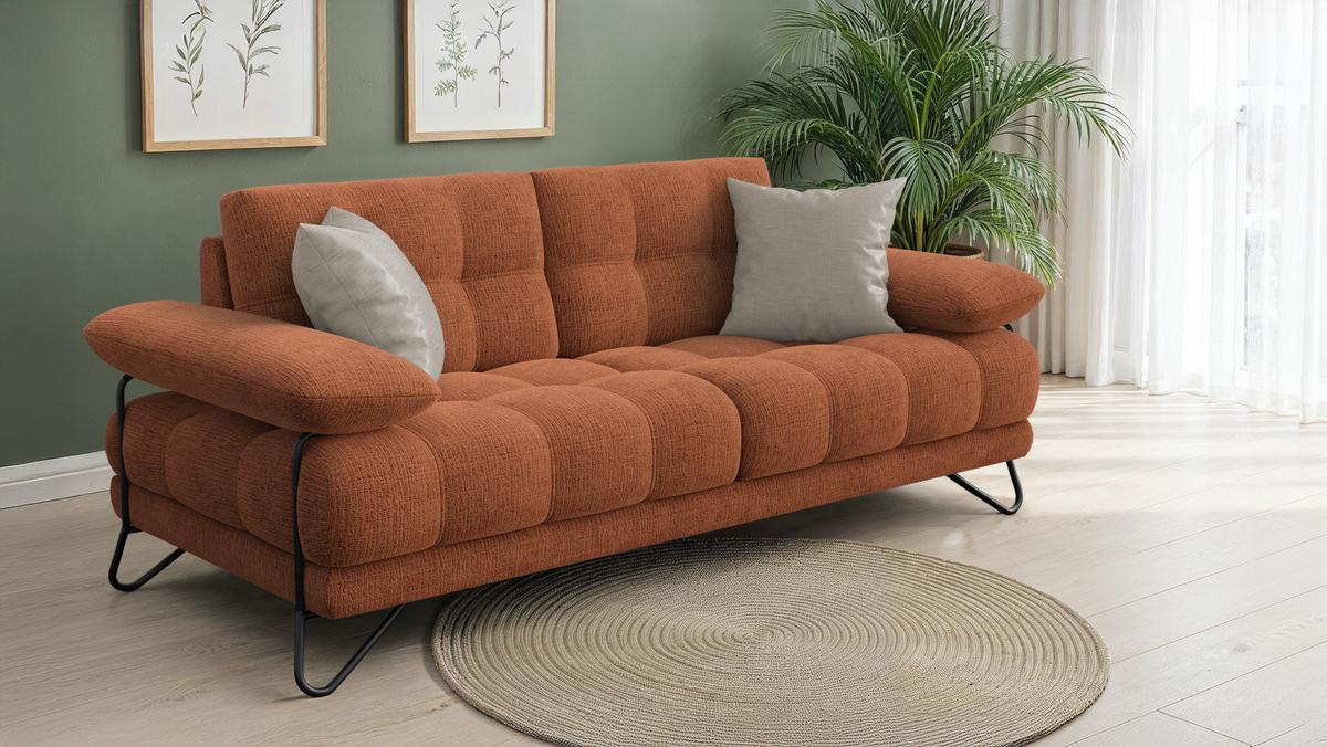 SOFA BUBBARA 2,5-Sitzer, rostrot - Schwarz/Orange, Holz/Textil (215/87/96cm) - Wozimo