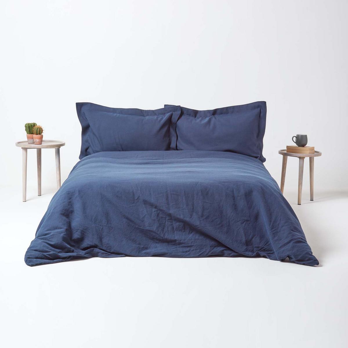 KISSENBEZUG Leinen mit Stehsaum - Dunkelblau, Textil (48/74cm) - Homescapes