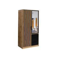DREHTÜRENSCHRANK GAREN 100/200/57,5 cm 2-türig mit Spiegel Eiche Wotan - Eiche Wotan/Schwarz, Holzwerkstoff (100/200/57.5cm) - MASSENO