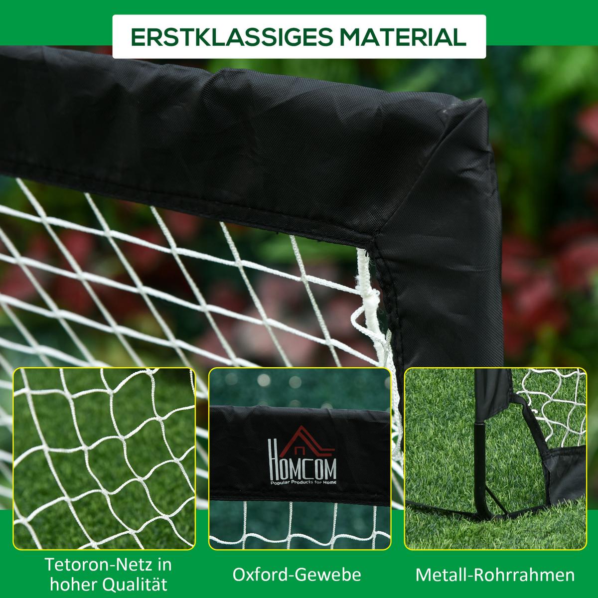 FUSSBALLTORE Fußballnetz 2er Set Minitore Faltbar Stahl Schwarz 186x90x89 cm - Schwarz, Metall (90/183cm) - HOMCOM