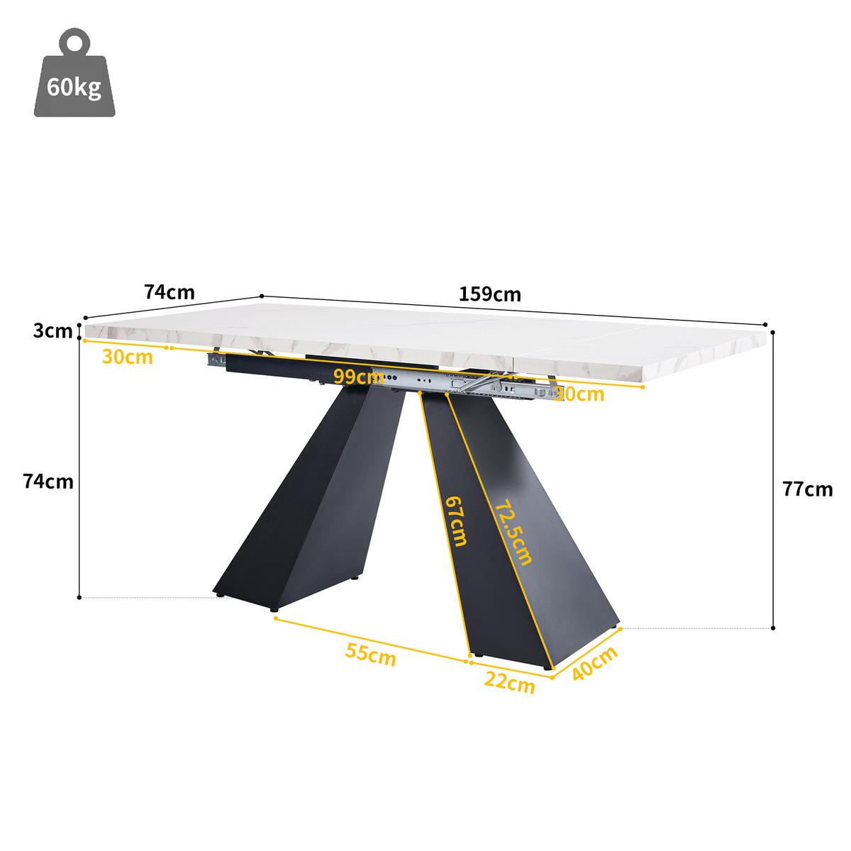ESSTISCH Weiß 159/74/77 cm - Schwarz/Weiß, Holz/Metall (74/159/77cm) - Urban Meuble