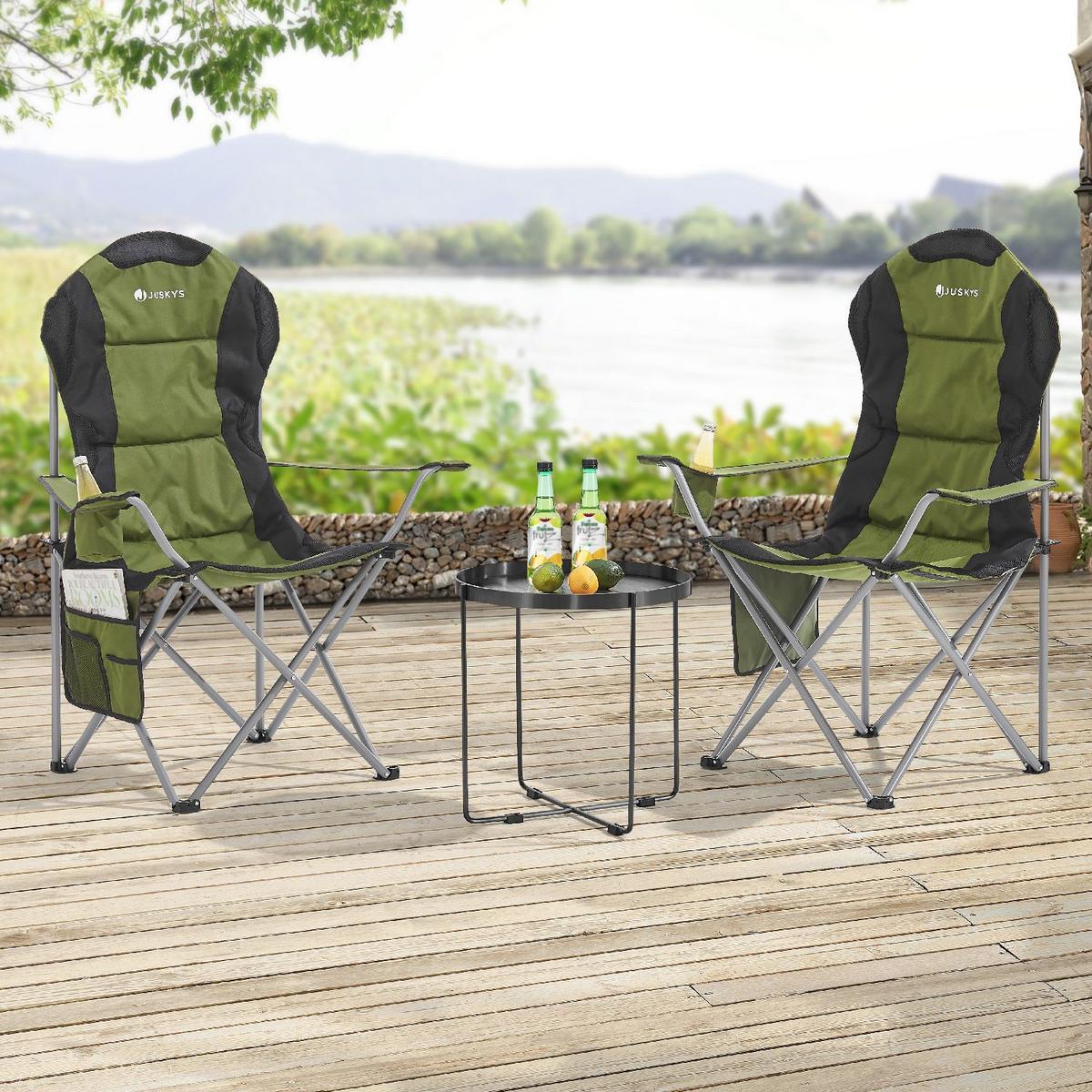 CAMPINGSTUHL Lido grün mit Flaschenhalterung & Tragetasche - Grün, Textil (62/102/62cm) - Juskys