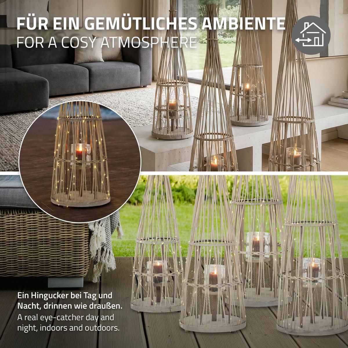 BAMBUS LATERNE H: 132 cm Holzfarbe Boho Stil - Naturfarben, Holz (34/132/34cm) - ECD-Germany